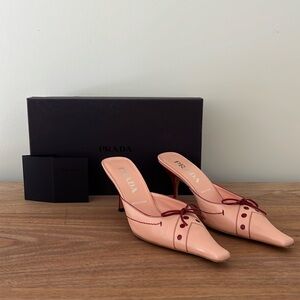 Prada Pink Red Leather Slide Heels